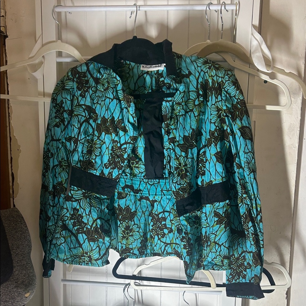 Vibrant Teal Floral Women's Blazer